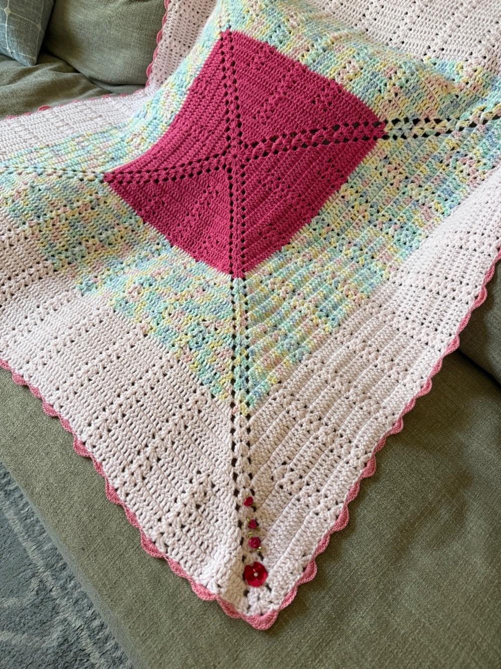 Beautiful Handmade Crochet Blanket with Unique Corner Detailing